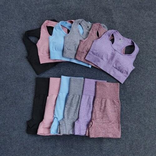 Women Seamless Yoga Suit Workout Sportswear Gym Fitness Short/Long Sleeve Shirts High Waist Leggings Shorts Sportssuits Athletic