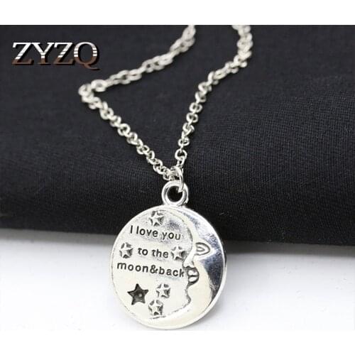 ZYZQ English Letter Engraved Statement Necklace Moon Design Love You To The Moon&Back Letter Insert Wholesale Lots&Bulk Hot