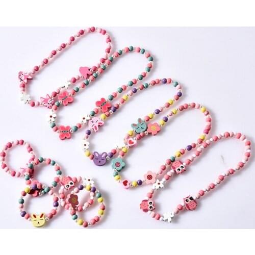 1 Set Children Kids Mix Color Wooden Beads Necklace Bracelet Princess Jewelry K1KC