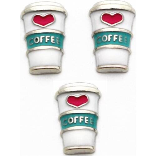 10pcs/lot Metal Enamel Love Coffee Cup Silver Floating Charms For Living Glass Floating Lockets Necklace Bracelet DIY Jewelry