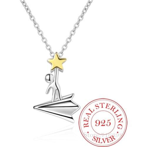 100% 925 Sterling Silver Paper Plane Necklace Jewelry Travel Plane 925 Pendant Short Necklace Gift For Women Girl Teens DS1344
