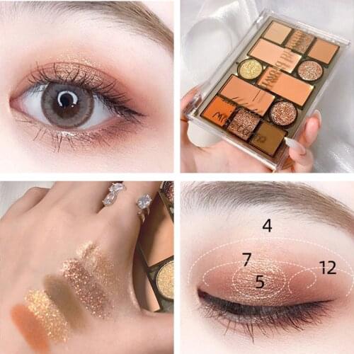 12colors Eyeshadow Palette Cute Peanut Eyeshadow Portable Waterproof Long Lasting Eye Shadow Girl Makeup Acrylic Peach Charming