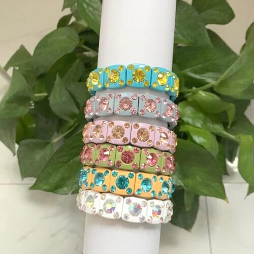 12pcs/lot Merry Christmas Newest Design Crystal Alloy Paint Beads Elastic Bracelets For Women Gift