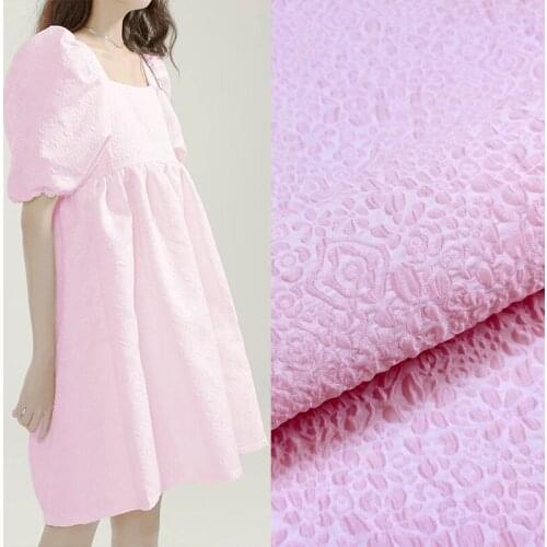 132 * 50cm Spring and Summer New Thin Dark Pattern Jacquard Fabric Bubble Skirt Haute Couture Garment Material Pink