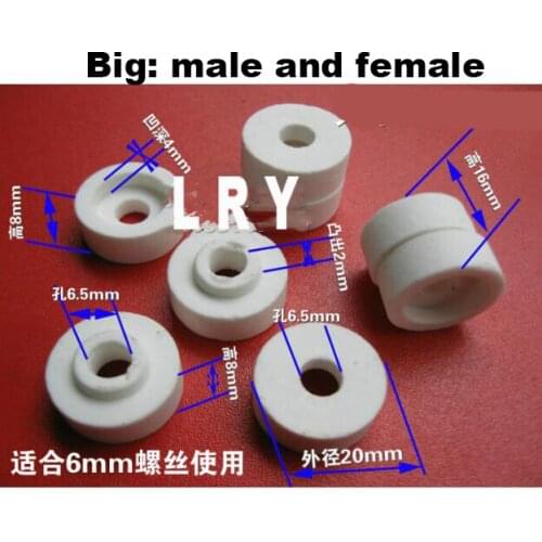 4pcs 5.2mm 6.5mm ID ceramic gaskets male and female sets insulated terminal washers block porcelain ring 12mm 16mm thickness