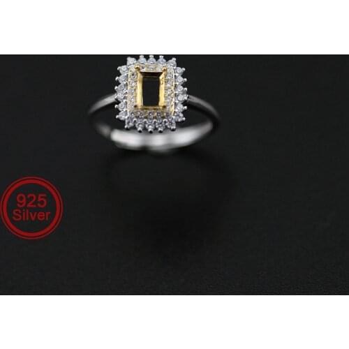 4x6MM Rectangle Prong Bezel Gold Plated Solid 925 Sterling Silver DIY Adjustable Ring Settings for Moissanite Diamond 1294164