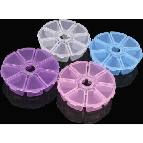 5pcs 8Grids Compartments Plastic Transparent Organizer Bead Case Cover Container Storage Box for Jewelry Pill Adjustable Round