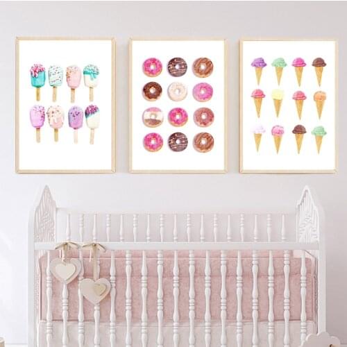 Watercolor Popsicle Art Print Summer Dessert Treats Wall Art Canvas Painting Ice cream Pastel Sweets Pictures Kids Room Decor