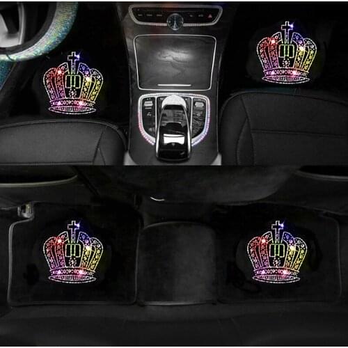 Diamond Crown Car Mats Bling Rhinestone Floor Carpet Universal Fit Auto Interior Waterproof Car Decoration Accessories