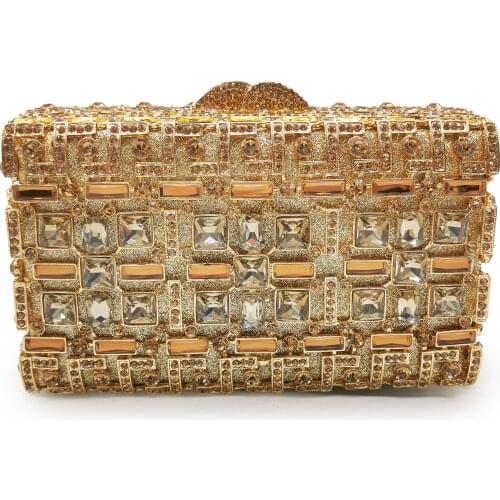 Hollow Out Clutch Purse Gold Metal Blue/White Rhinestone Crystal Women’s Floral Diamond Mini Messenger Phone Purses Clutches Bag