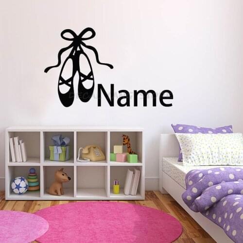 Ballet Shoes Wall Decal Custom Name Ballerina Vinyl Wall Sticker Dance Room Girls Bedroom Home Decor Personalised Art Mural 1444