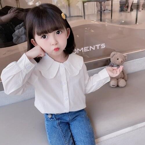 Girls White Blouse Solid Color Shirts For Girl Spring Autumn Childrens Shirts For Girl Casual Clothes For School For Girls