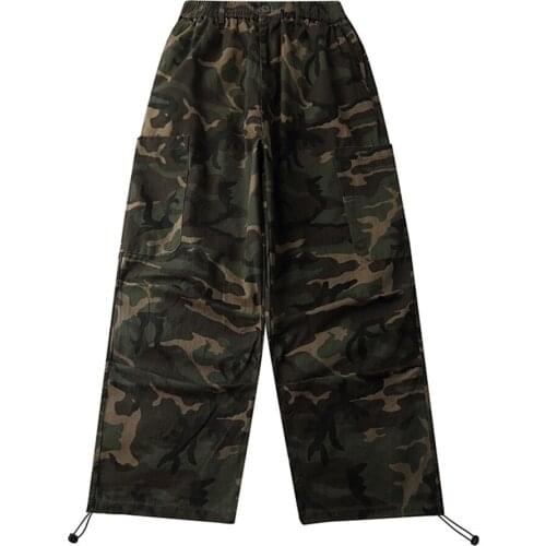 Camouflage Cargo Pants Men Multi-Pocket Overalls Wide Leg Pant Autumn Streetwear Harajuku Hip Hop Male Loose Drawstring Trousers
