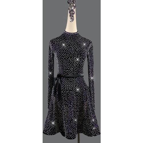 Black Professional Latin competition Dress Women professional Latin Dresses full rhinstone decoration black, blue,skin