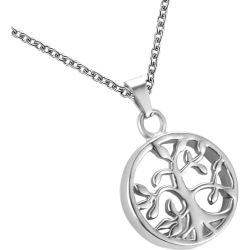 Dropshipping Stainless Stee Classic Round Cremation Urn Ashes Pendant Necklace Tree Of Life Memorial Jewelry Gifts Unisex