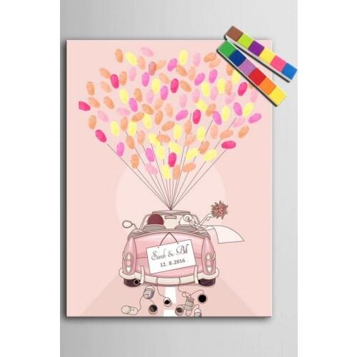 Personalized Wedding Car Fingerprint tree Painting Love Birds Wedding Guest Book Alternatives DIY Party Decor canvas painting