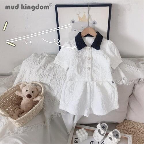 Mudkingdom Girls Sets Turn-down Collar Pleated Cardigan Tops Solid Flared Shorts Summer Sets for Toddler Fashion Casual Outfits