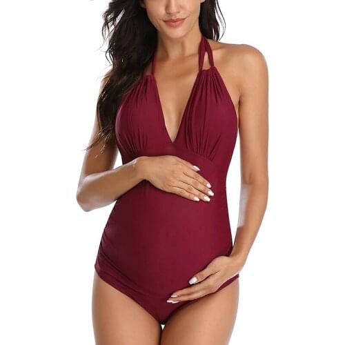 Maternity Swimwear One Piece Halter V Neck Monokini Swimsuit For Pregnant Woman Pregnancy Bikini Bathing Suit Tankinis Beachwear