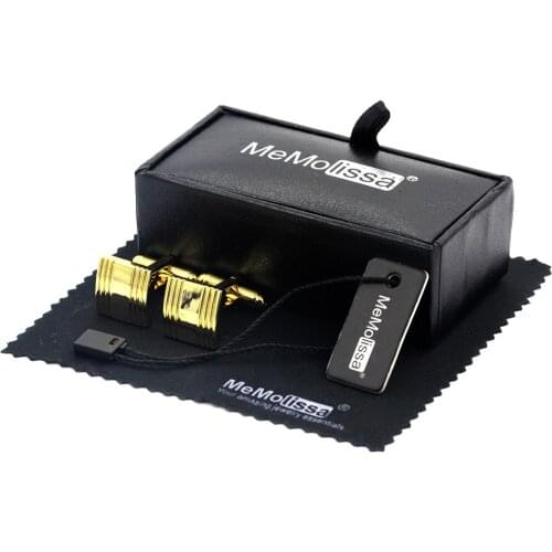 MeMolissa Display Box Cufflinks Luxury Gold Square Striped Cufflinks High-end Mens Business Cufflinks Free Tag & Wipe Cloth