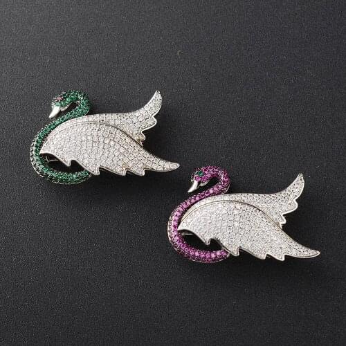 2pcs 32x45mm White gold plated Mixed Color Cz micro Swan brooch