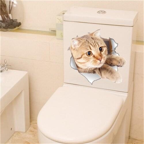 Hole View Cute Cats Toilet Sticker 3D Animal Pet Dog Wall Sticker Decorative Bathroom Wall Stickers Personality