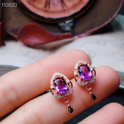 Fashion tadpole water drop natural amethyst stud earrings Natural purple crystal earrings S925 silver women party gift jewelry