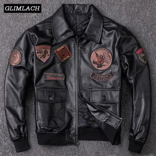 Free Shipping 2019 Men Flight Pilot Leather Jacket Plus Size 5XL Genuine Sheepskin Slim American Military Aviator Leather Coat