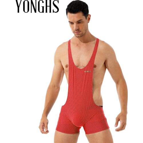 Mens Workout Skinny Wrestling Singlet Fitness Workout Gym Sportswear Jumpsuits Stretchy Scoop Neck Sleeveless Skinny Bodysuit