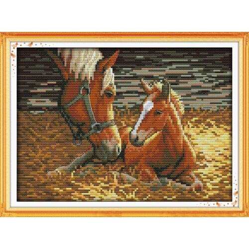 Deep love of mother and son cross stitch kit horse animal 18ct 14ct 11ct count stitching embroidery DIY handmade needlework plus