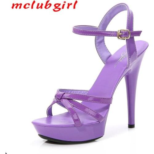 Mclubgirl New pure-color summer fashion fashion round-head with red sexy high-heeled sandals with a line of Sandal women LFD