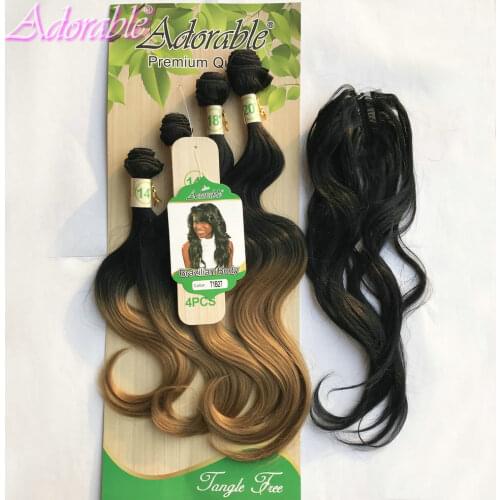 Adorable Full Packet 4+1 Hair Weaves,Ombre Exactly Two Tone Gold Deep Brawn T1BBUG Color Hair Bundles Fringe Brazilian Body 4pcs