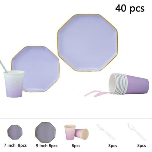 Disposable Tableware Childrens Birthday Party Decoration Wedding Decoration Party Supplies Purple Paper Plate Paper Cup