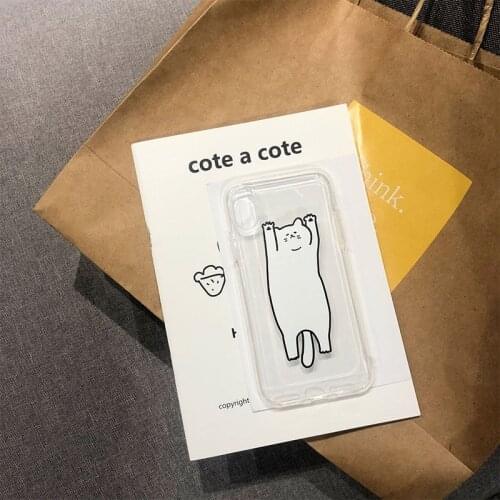 Funny Cartoon White Cat Transparent Phone case for coque iPhone 7 8 6 Plus X XR case silicone cover for iPhone 11Pro XS Max case