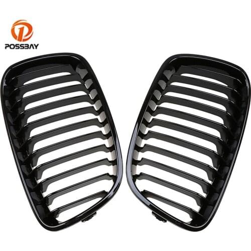 POSSBAY 1 Pair Car Front Hood Kidney Grilles Glossy Black Racing Grills Fit for BMW 1-Series F21 3-Door 2012-2015 Pre-facelift