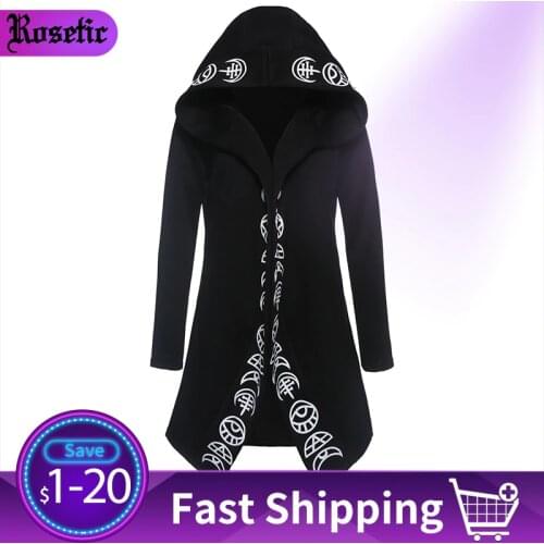Rosetic Punk Gothic Hoodies Casual Cool Chic Black Plus Size Women Sweatshirts Loose Cotton Hooded Plain Print Female Hoodies