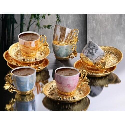 Colorfull Marble Design Luxury Gold Silver Color Coffee Set