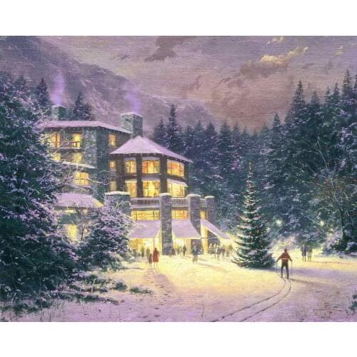 Christmas At The Ahwahnee Thomas Kinkade HD Canvas Print Living Room Bedroom Wall Art Painting Home Decoration