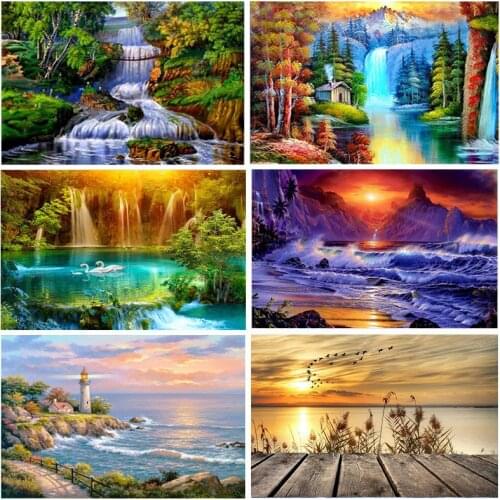 DIY 5D Diamond Painting Landscape Full Round Diamond Embroidery Autumn Tree Picture of Rhinestone Mosaic Cross Stitch Decor