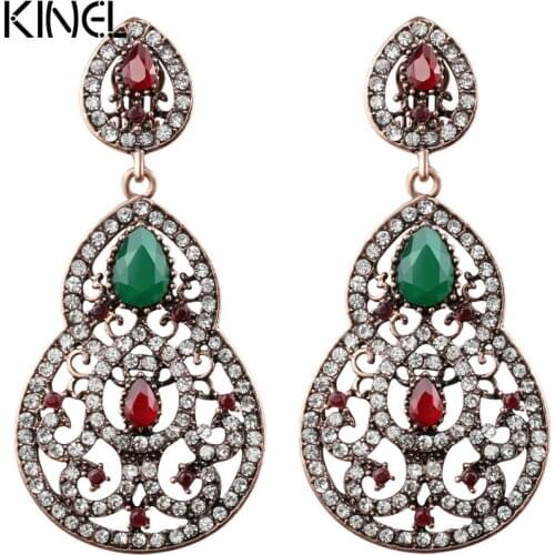 Unique 8 Shape Earrings For Women Turkish Jewelry Ancient Gold Color Crystal Long Drop Earrings Party Luxury Gift Accessories