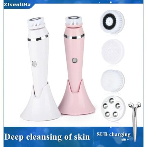 4 in 1 Facial Cleansing Brush Face Skin Care Tools Waterproof Silicone Electric Sonic Cleanser Facial Beauty Massager
