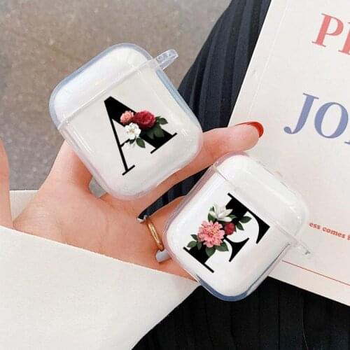 Cute Custom last name A B letter Flower AirPods Soft Case For Airpods Pro 1 2 Cases Silicone Wireless Bluetooth Earphone Cover