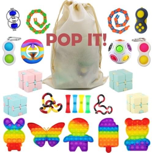 With Packaging Fidget Toys Set Box Anti Stress Gift Pack Pop Push Bubble Squeeze Sensory Figet Toy Adults Children Relief Toys