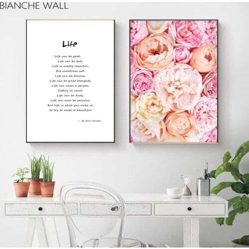 Scandinavian Art Flower Canvas Poster Pink Peony Floral Print Painting Nordic Style Wall Picture Modern Living Room Decoration