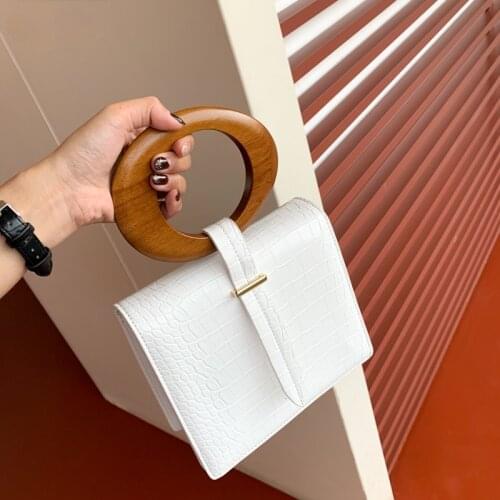High Quality Luxury Spring Summer Fashion New Temperament Round Wood Handle Flap Handbag Lady All Match Bag
