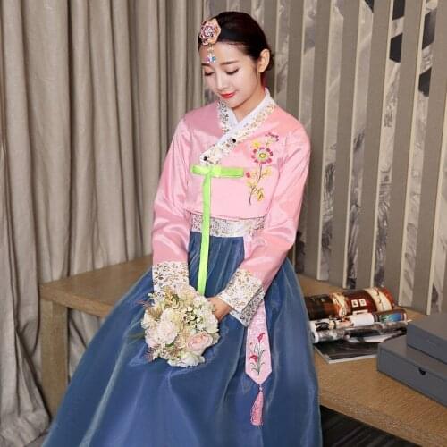 Korean Traditional Costume Ladies Hanbok Costume Palace Embroidery Neckline Decoration Dress Formal Occasion Dress