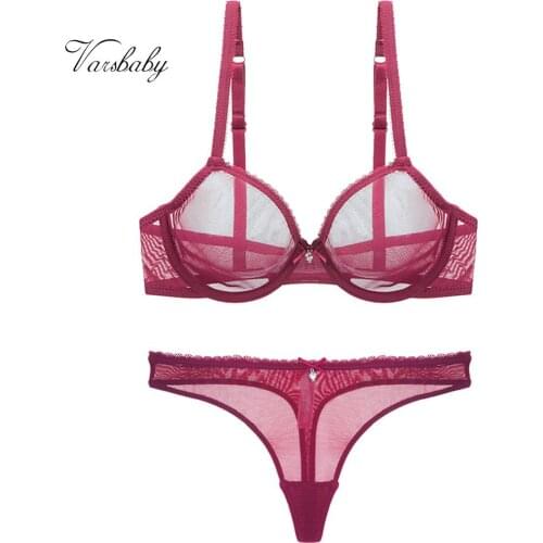 Varsbaby 100Sets/Lot Wholesale Sexy Lace Yarn See Throungh Bra+Thong Unlined Underwear Sets