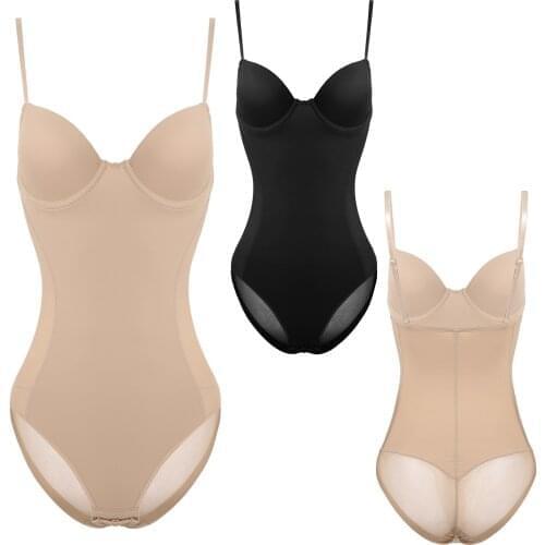 Women One-Piece Adjustable Straps Slight Padded See-Through Mesh Patchwork Stretchy Jumpsuit Corset Bustier Corselet Body Shaper
