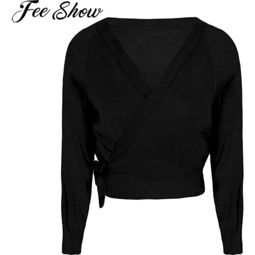 Women 2020 Knitted Cardigan Button Up Adult Latin Ballet Warm-Up Cardigan Wrap Top Gymnastic Pulover Sweater Casual Crop Tops