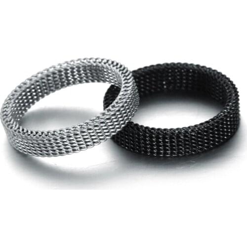 3.6MM Width Mesh Ring For Woman Wedding Anniversary Brand Rings Stainless Steel Fashion Charm Black Silver Color Jewelry