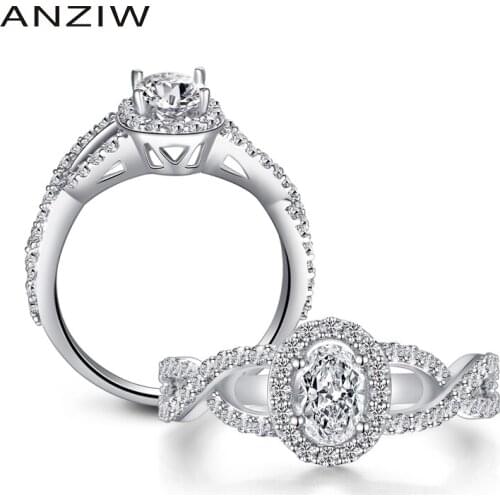 New Twisted Halo Ring Oval Shaped 925 Sterling Silver Ring Women Wedding Engagement Lover Promise Fashion Jewelry Bridal Gift